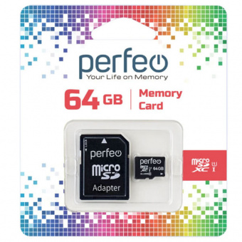 Карта памяти microSD PERFEO (XC) 64GB class10 (с адаптером SD) (PF64GMCSX10U1A) UHS-1 (1/10)